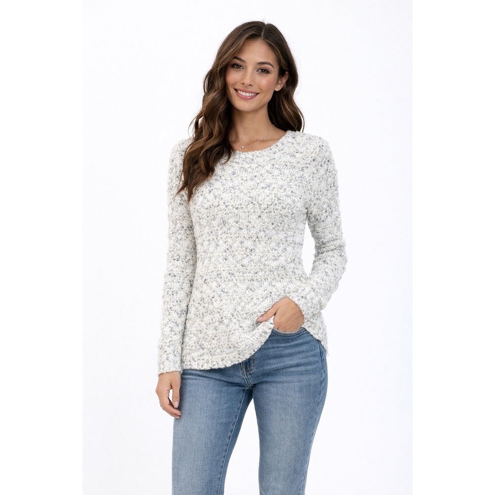 Vintage America Blues Sweater Women Medium Cream Textured Metallic Popcorn Knit